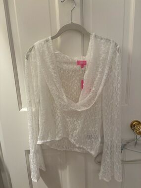 Edikted White Lace Cowl Neck Blouse